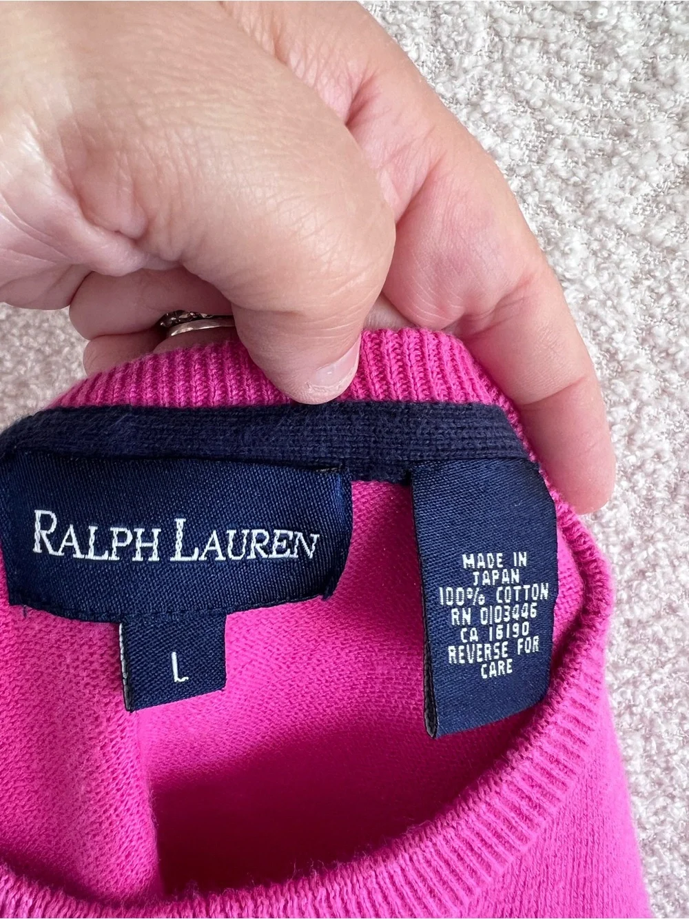 Ralph Lauren Vintage 100% Cotton Pink Sweater Long Sleeves Size Large